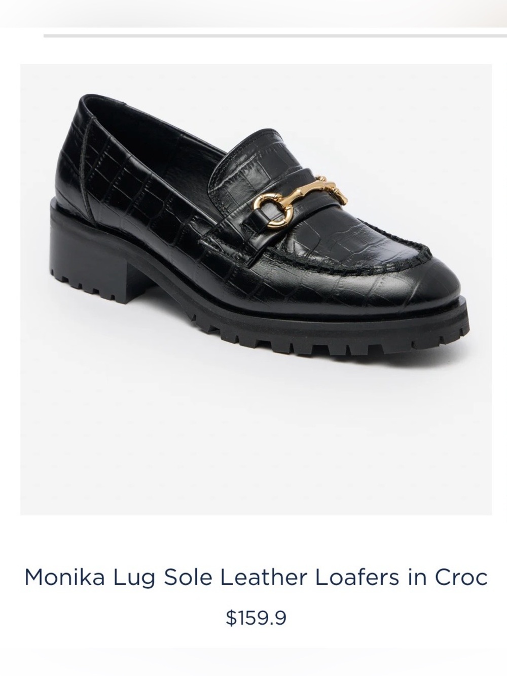 J McLaughlin Monika Lug Sole Leather Loafers in Black with gold bamboo detail.